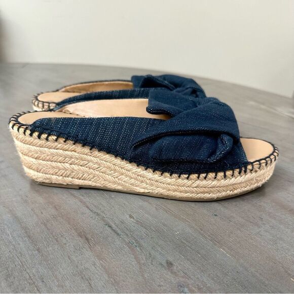 Franco Sarto Patrice Denim Espadrille, Slide Wedge Sandals. - Picture 2 of 5